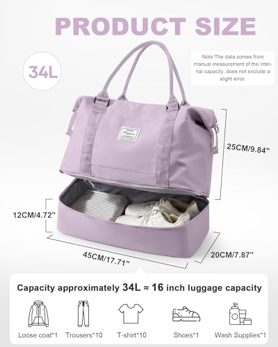 Travel Duffel Weekender Bag Women Tote Carry On Bags With Shoe Compartment - color: H5-Purple, size: Large