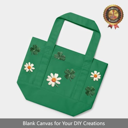 TOPDesign 1-Pack Small Canvas Tote Bag with an External Pocket, Reusable Bag, Top Zipper Closure, Daily Essentials (Green) - color: Green, size: Small
