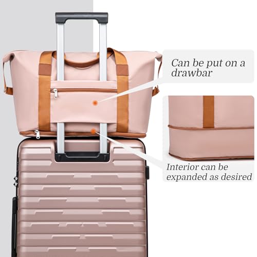 Cosbarn Luggage Sets Hardshell 5 Piece Durable Suitcases with Wheels - color: RoseGold