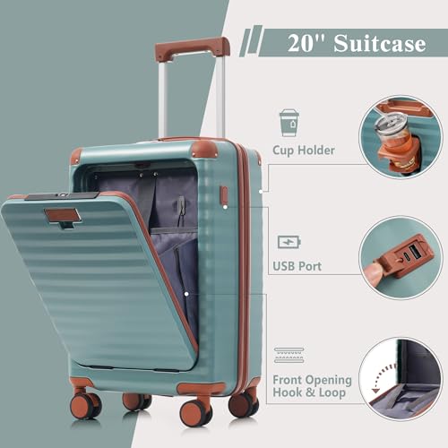 Merax Luggage Sets 3 Piece Top Open,Hardside Lightweight Carry on Suitcase - color: Blue Green-1, style: Luggage Set With Top Open 20