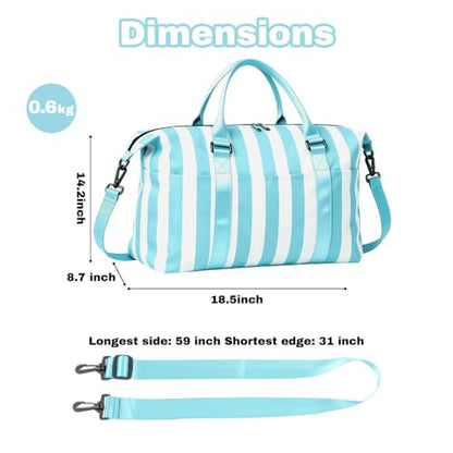 Travel Duffle Bag for Women, Carry On Weekender Tote with Trolley Sleeve - color: Blue White