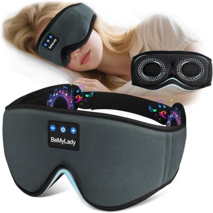 Sleep Mask with Bluetooth Headphone,100% Blackout, Zero Eye Pressure, Grey - color: Grey