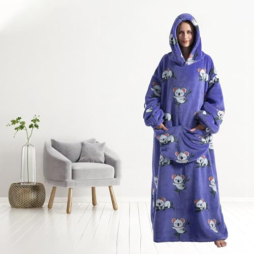 Capecage Long Wearable Blanket Hoodie with Big Pocket,Gift for Women or Men - color: Koala
