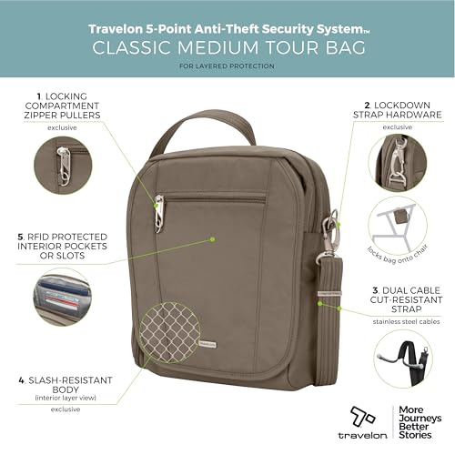Travelon Anti-Theft Classic Medium Tour Bag - color: Nutmeg