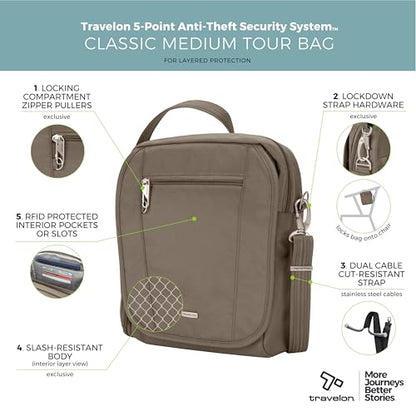 Travelon Anti-Theft Classic Medium Tour Bag - color: Nutmeg