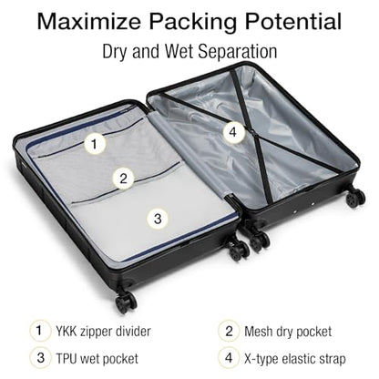 KYME Luggage Sets 3 Piece Hardshell 20"/24"/28" Suitcase with Wheels Hardside Suitcase Set with TSA Lock Large Travel Luggage Set for Women Men Black - color: Black, size: 3-Piece Set (20/24/28)