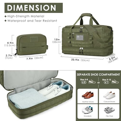 Gym Bag for Men Women, Carry on Luggage 22x14x9 Airline Approved Duffle Bag - color: Green, size: Medium