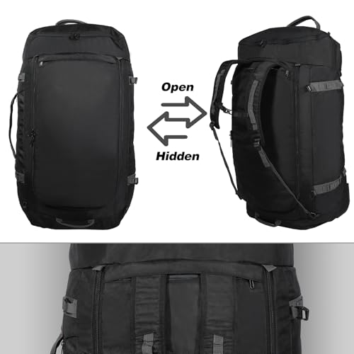REDCAMP 85L/120L/140L Foldable Duffle Bag with Wheels, Large Travel Duffel Bag - color: 120L Black (Large) with U-shaped Opening
