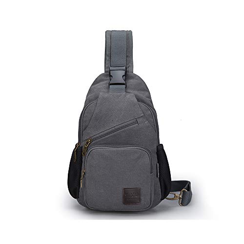 SIMU Canvas Shoulder Bag for iPad Mini, Crossbody Chest Sling Backpack - color: Large Grey