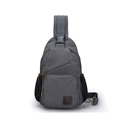 SIMU Canvas Shoulder Bag for iPad Mini, Crossbody Chest Sling Backpack - color: Large Grey