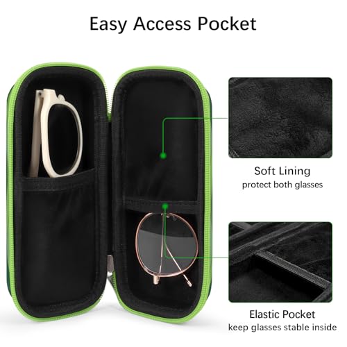 Double Eyeglasses Case for Dual Sunglasses, Hard Shell with Zipper - color: Green Wave