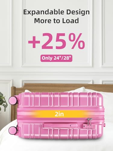 LARVENDER Luggage Sets 6 Piece Expandable Suitcases Set, Glossy Berry - color: Glossy Berry-6PC, size: Family Set