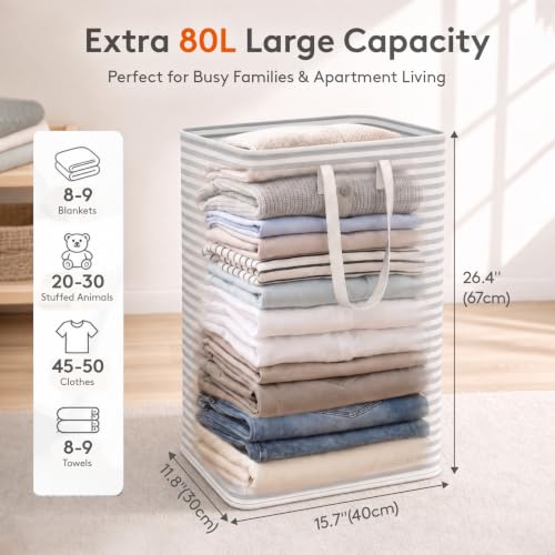 Lifewit 80L Large Laundry Baskets, Laundry Hampers Bags, 2 Pack, Grey - color: Grey, size: 80L