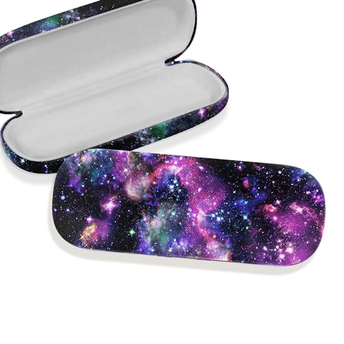 WIRESTER Hard Shell Eyeglasses Case, Clamshell Sunglasses Holder Protective Cover with Microfiber Cloth - color: Purple Nebula Galaxy