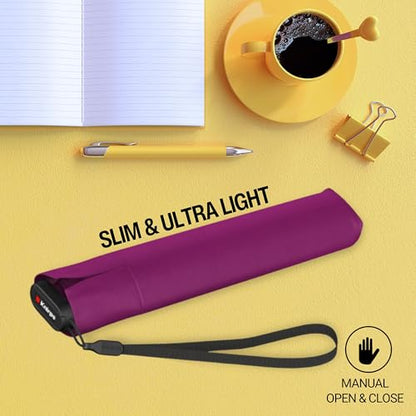 Knirps US.050 Ultra Light Pocket Size Manual Rain Umbrella with Carrying Case - color: Berry