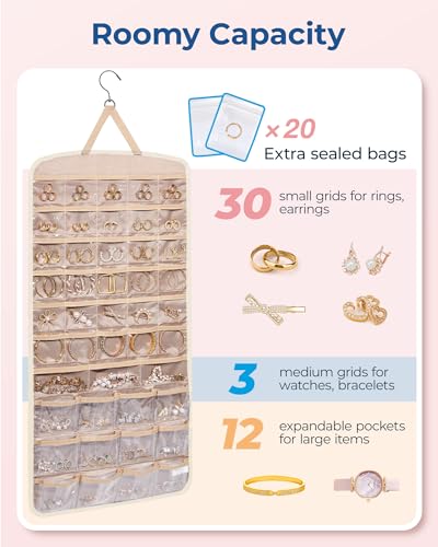 BAGSMART Hanging Jewelry Organizer, Necklace Holder, Extra Large Beige - color: Beige, size: X-Large - Standard