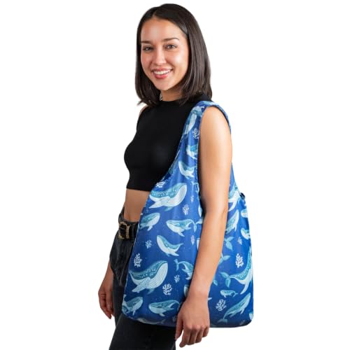 Nanobag Standard 19L Tote Foldable Packable Reusable Grocery Shopping Bag - color: Whales