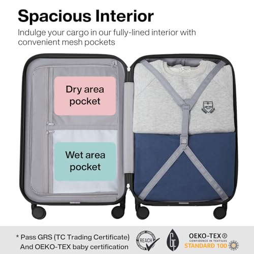 mixi Carry on Luggage Suitcases with Spinner Wheels, Hardside Rolling Suitcase PC with TSA Lock Lightweight Travel Case 20in Carry-On, Fine Grid Black - color: Fine Grid Black, size: 20in Carry on