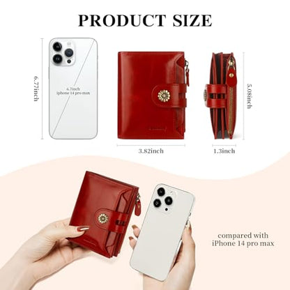Leather Wallet Women,RFID Blocking Womens Wallet Bifold Compact Card Holder Small Wallet for Women with Removable ID Window Winered - color: b2-winered