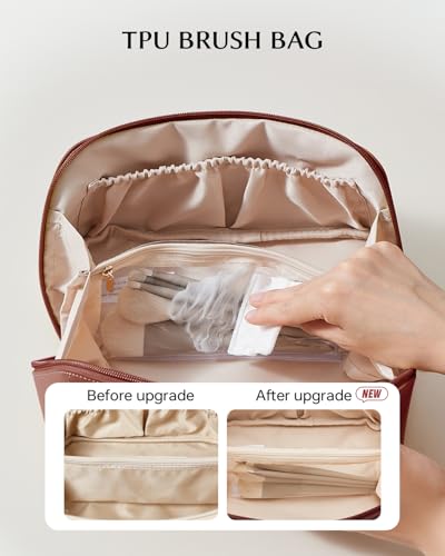EACHY Travel Makeup Bag for Women, Flat Open Cosmetic Bag, Red, Medium - color: A - Red, size: Medium