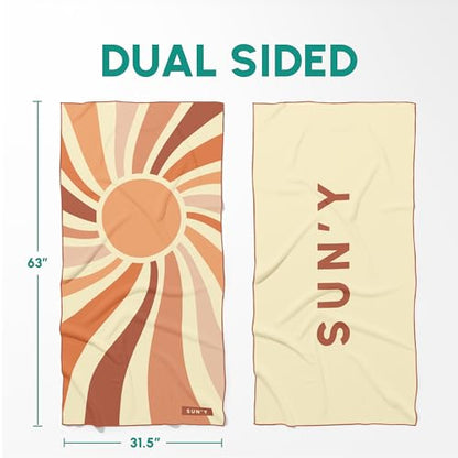 SUN'Y Waffle Microfiber Beach Towel, Sand Free, Quick Dry - Rays - color: Rays