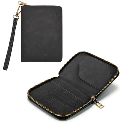 Passport Holder for Travel Wallet,RFID Detachable Wrist Strap Wallet | Leather Travel Card Sleeve for Men Women - color: Black