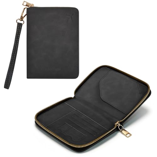 Passport Holder for Travel Wallet,RFID Detachable Wrist Strap Wallet - color: Black