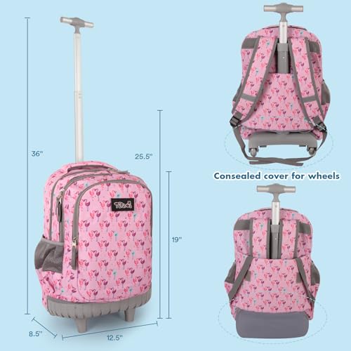 Tilami Rolling Backpack for Boys and Girls,Flamingo - color: Flamingo
