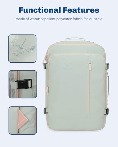 Hynes Eagle 38L Flight Approved Backpack Carry On Travel Bag for Men Women - color: Mint Green