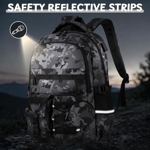 School Backpack for Boys - Camo Boys Backpack for Kids Teens Elementary, Middle & High School Bookbag Daypack with Camouflag Design,18″ Large Capacity with Usb Charging Port & Key-chain - color: Black-backpack Only