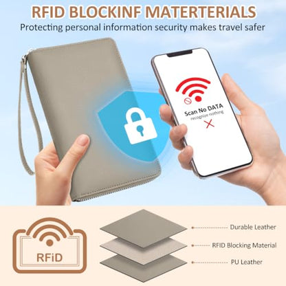 RFID Passport Holder for Travel Family with Coin Pocket,E-Grey - color: Elephant Grey