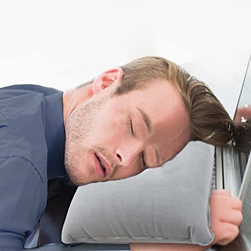 PCTC 2 Pack Ultralight Inflatable Pillow, 12.6 x 7.9 Inch Small Square Flocked Fabric Air Pillow, Multi-Use for Travel Camping Hiking, Neck & Lumbar Support,Gray