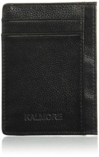 KALMORE womens Credit Holder Genuine Leather Slim Minimalist Card Case Wallet, Black With Id Window - color: black