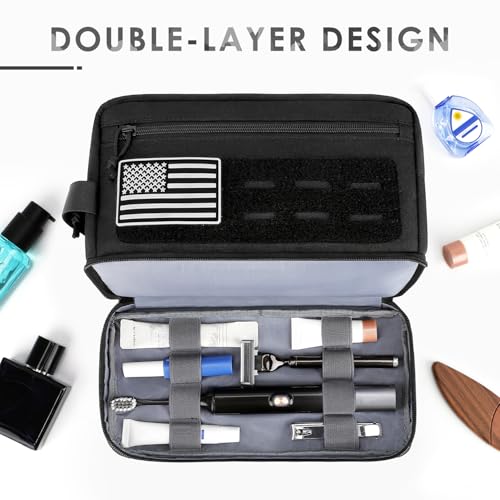 Tactical Toiletry Bag for Men, EDC Travel Hygiene Bag with Double-layer - size: M
