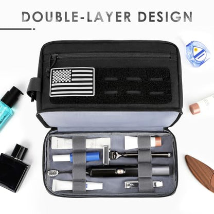 Tactical Toiletry Bag for Men, EDC Travel Hygiene Bag with Double-layer - size: M