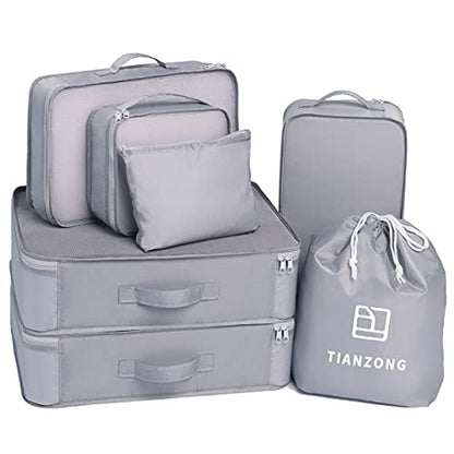 Tianzong 7-piece Set Packing Cubes, Travel Bags for Luggage, Packing Organizers with Shoe Bag (Grey)