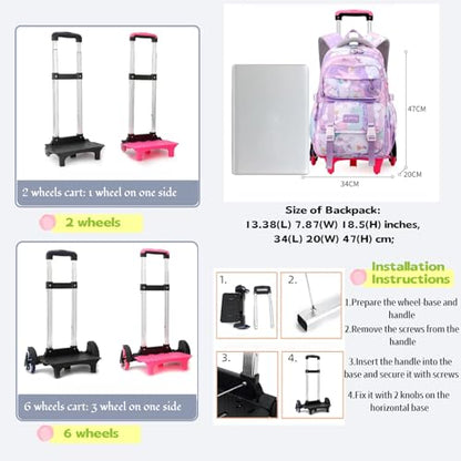 Kids Rolling Backpack for Girls School Bag with Wheels, 2-Wheel Purple - color: 2 Wheels Purple