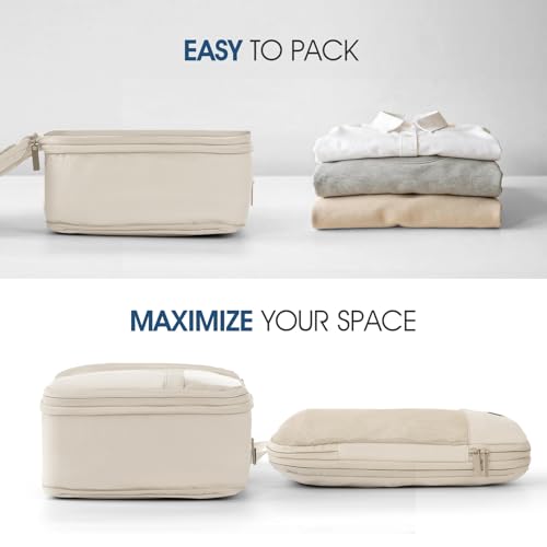 Compression Packing Cubes for Travel - Double Zipper Luggage Organizer Bags for Suitcases (6-Pack, Beige) - color: Beige