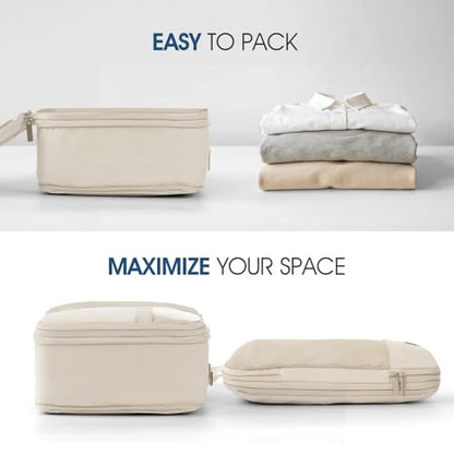 Compression Packing Cubes for Travel - Double Zipper Luggage Organizer Bags for Suitcases (6-Pack, Beige) - color: Beige