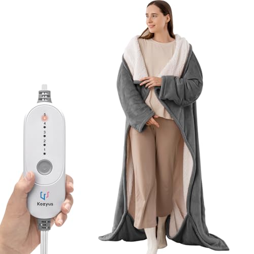 Wearable Heated Blanket with Foot Pocket & Sleeves, 50"x70", Light Grey - color: Light Grey, size: Long