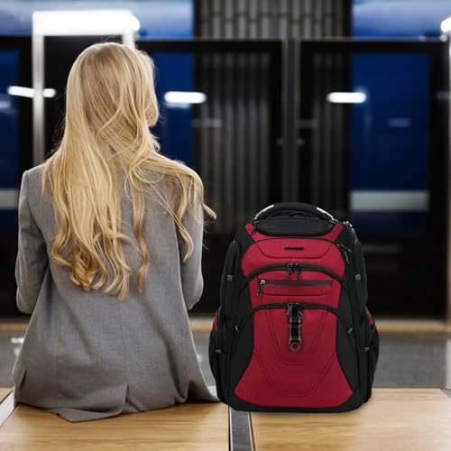 KROSER Travel Laptop Backpack 18.4 Inch XXXL Computer Backpack for Men - color: Black/Red, size: 18.4 inch