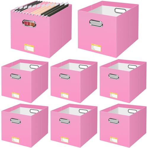 BALEINE 8PK File Organizer Box, Cardboard File Folder Organizer with Handle - color: Pink, style: 8PK