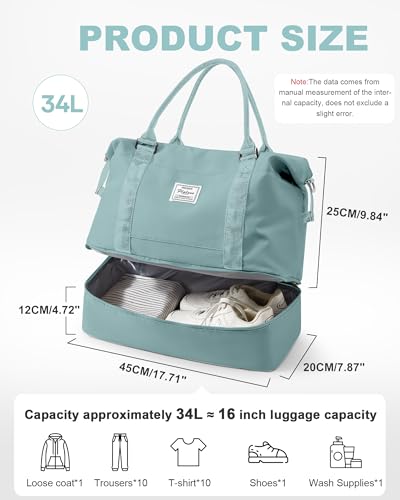 Travel Duffel Weekender Bag Women Tote Carry On Bags With Shoe Compartment - color: H4-LightBlue, size: Large