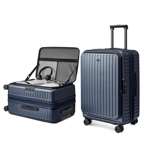 NINETYGO Top Opening 24 Inch Medium Checked Luggage, Expandable & Lightweight, Scratch Resistant PC Hardside with Deep Cabin Design, TSA Lock & 360° Spinner Wheels (Navy Blue, Alps) - color: 05-Navy Blue, size: Checked 24-Inch