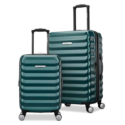 Samsonite Hard-Sided 20 & 24 Inch 2-Piece Lightweight Checked Large Expandable Element Suitcase Set: Durable, 360° Spinner Wheels, Adjustable Telescopic Handle, TSA-Approved Lock - Bistro Green - color: Bistro Green, size: 2-Piece Set (20"/24")