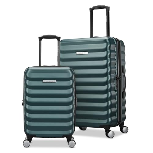 Samsonite Hard-Sided 20 & 24 Inch 2-Piece Lightweight Checked Large Expandable Element Suitcase Set: Durable, 360° Spinner Wheels, Adjustable Telescopic Handle, TSA-Approved Lock - Bistro Green - color: Bistro Green, size: 2-Piece Set (20"/24")