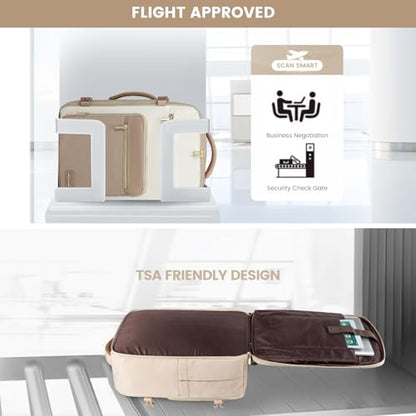 LOVEVOOK Travel Backpack For Women,50L Carry On TSA Personal Item Bag - color: Off-white and Khaki, size: 18 Inch-50L-4Pcs