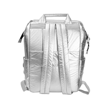 Joan & David Quilted Backpack For Women - 18 Inch Diamond Quilted Womens Black Backpack, Nylon Puffer Bookbag, College Laptop Backpack Water-resistant Bookbag - Chrome - color: Jdb2893-331-chrome