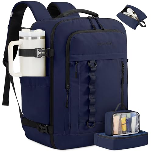 LOVEVOOK Travel Backpack for Women & Men, Flight Approved Carry on Luggage | Waterproof TSA Personal Item Daypack fits 17" Laptop, Overnight Suitcase with 3 Packing Cubes, Weekender Business Essentials - color: Navy Blue, size: Large-40L-4Pcs