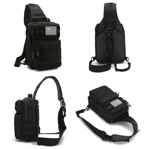 Tactical Sling Bag Backpack for Men Molle Shoulder Bag Pack Daypack Backpack for Hunting, Hiking, Traveling, Camping - color: Black
